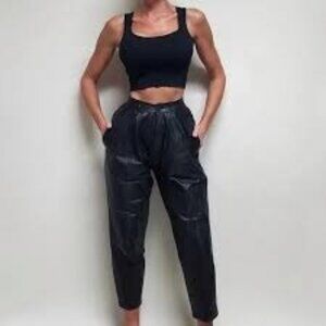 Vintage Toffs Y2K 80s 90s High Waisted Black Leather Pants 10T Pleated Design